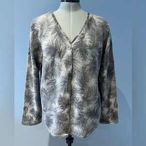 Sarah Spencer Button Front Cardigan Gray Print Wool Blend M/L